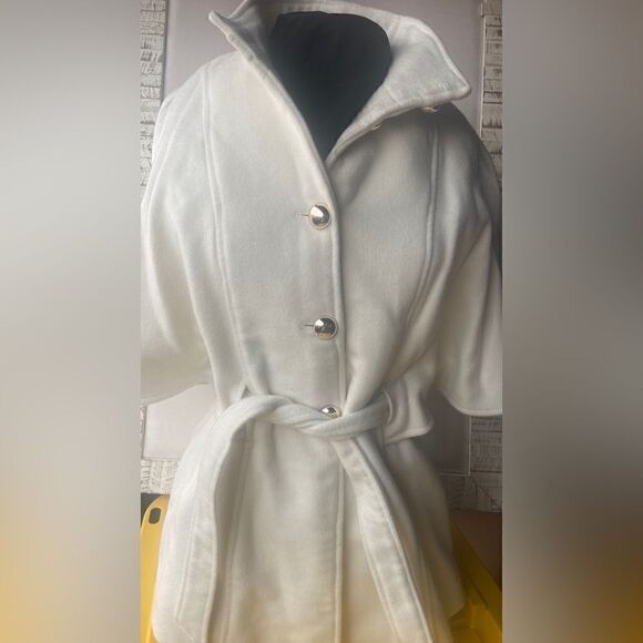 SMF white Cape Coat Jacket Gold Buttons UK8 US4 small - Picture 1 of 11
